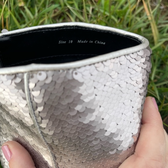 New Parry Dolce Vita Silver Sequin Booties Sz 10 - Picture 6 of 8
